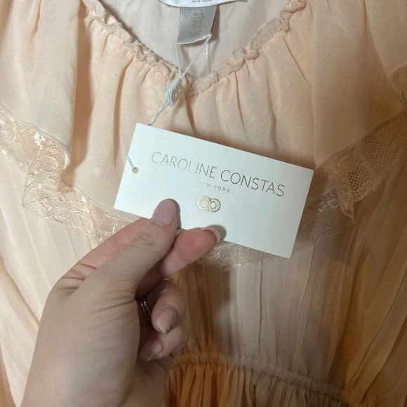 NWT Caroline Constas Peplum Blouse Womens Medium Pink Ruffle Lace Long Sleeve - Picture 4 of 5